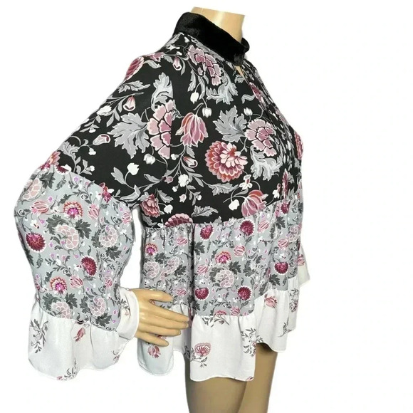 Ann Taylor LOFT Boho Floral Top Womens Small Mixed Print Long Sleeve Blouse - Picture 7 of 11